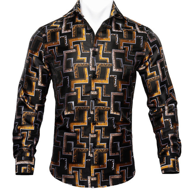 Barry.Wang Teal Paisley Floral Silk Men's Long Sleeve  Prestigious