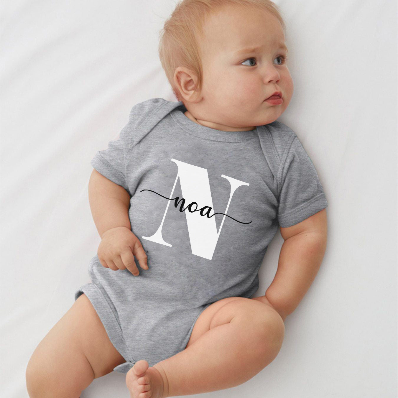 Personalized Custom Baby Name Bodysuit in white