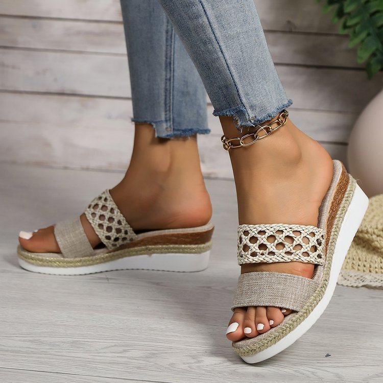 Side angle of Plus Size Sandals with adjustable straps