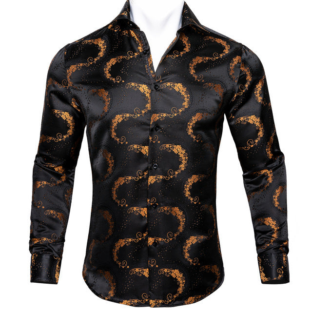 Barry.Wang men’s printed silk dress shirt for party wear
