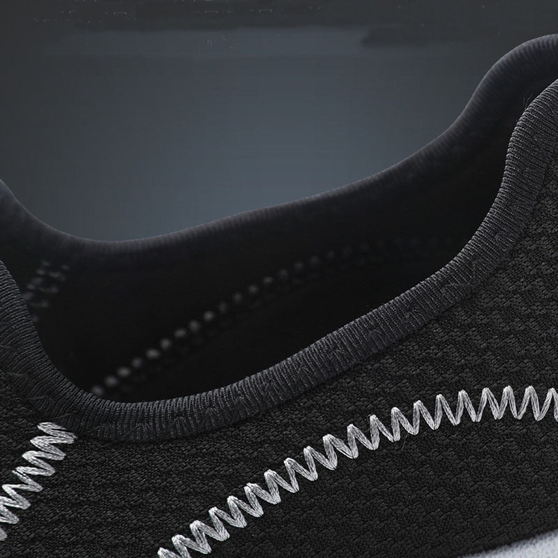 Close-up of Men’s Lightweight Flat Slip-on Sneakers mesh upper