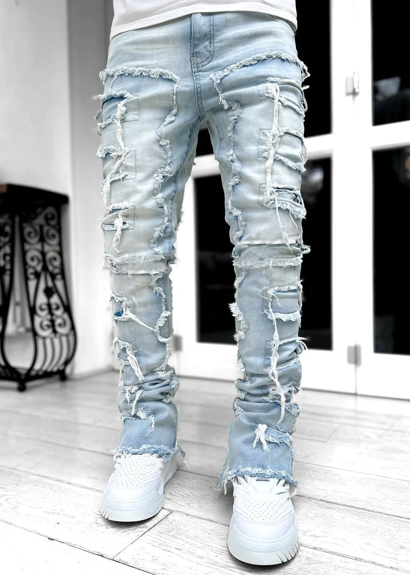Stacked jeans men back pocket design