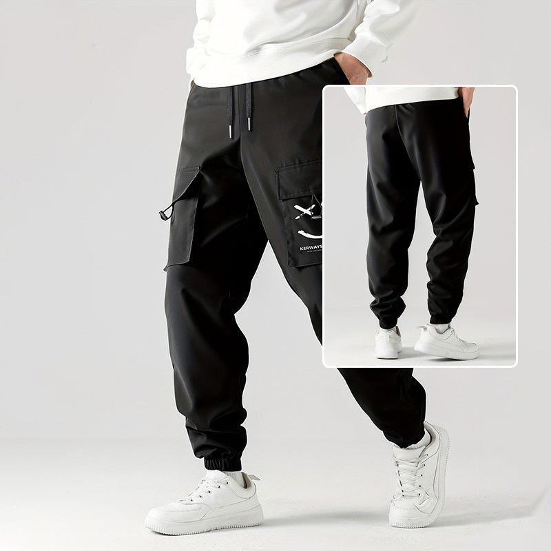 Streetwear outfit with Trendy Ankle-Tied Pants and sneakers