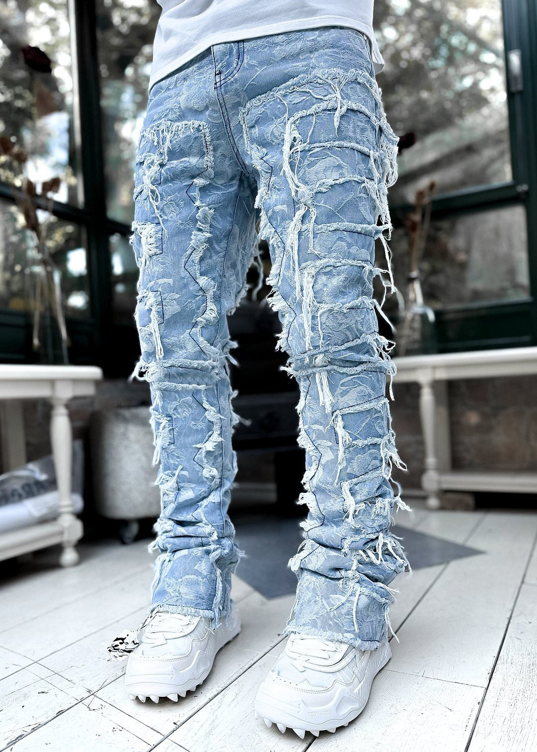 Distressed stacked jeans ankle stack view