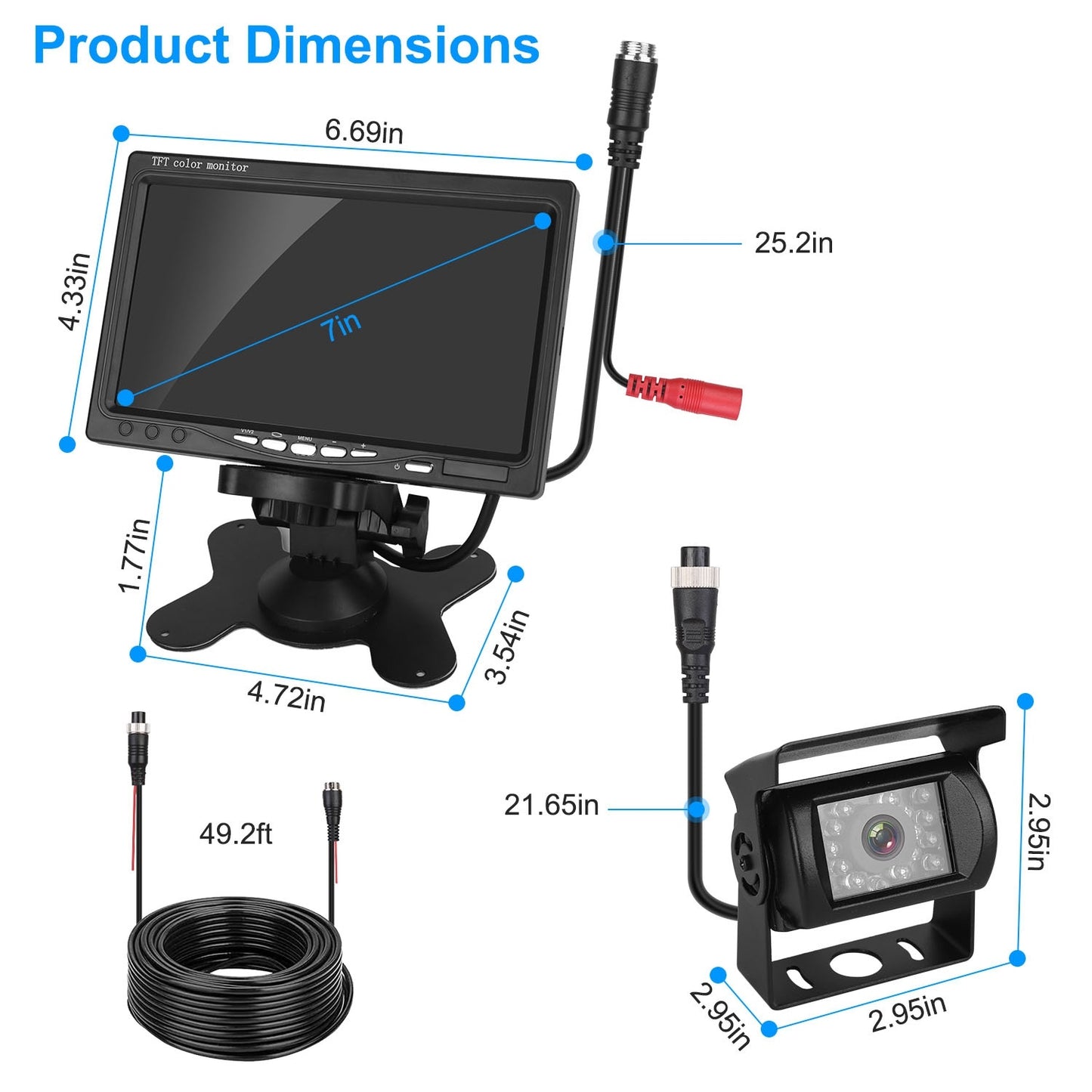 Night Vision Backup Camera 7"  HD Waterproof Rear View System
