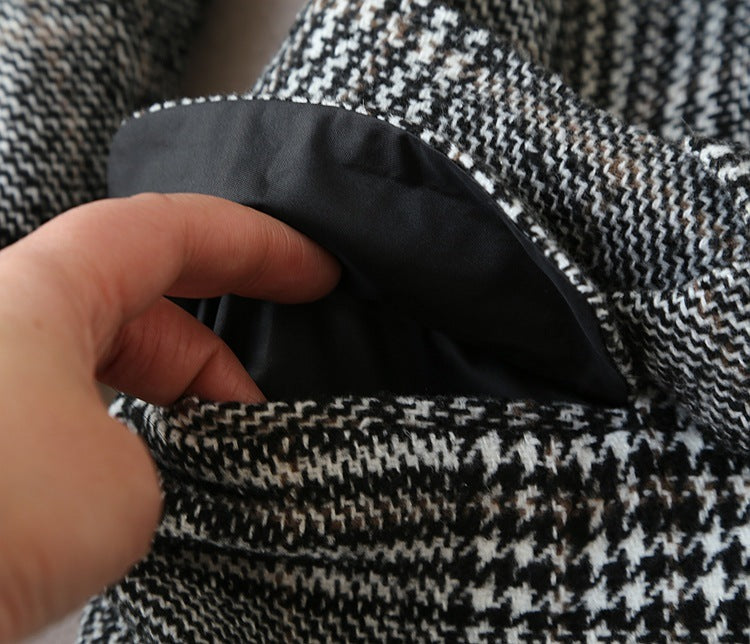 Women’s Check Coat and Skirt Suit with plaid pattern