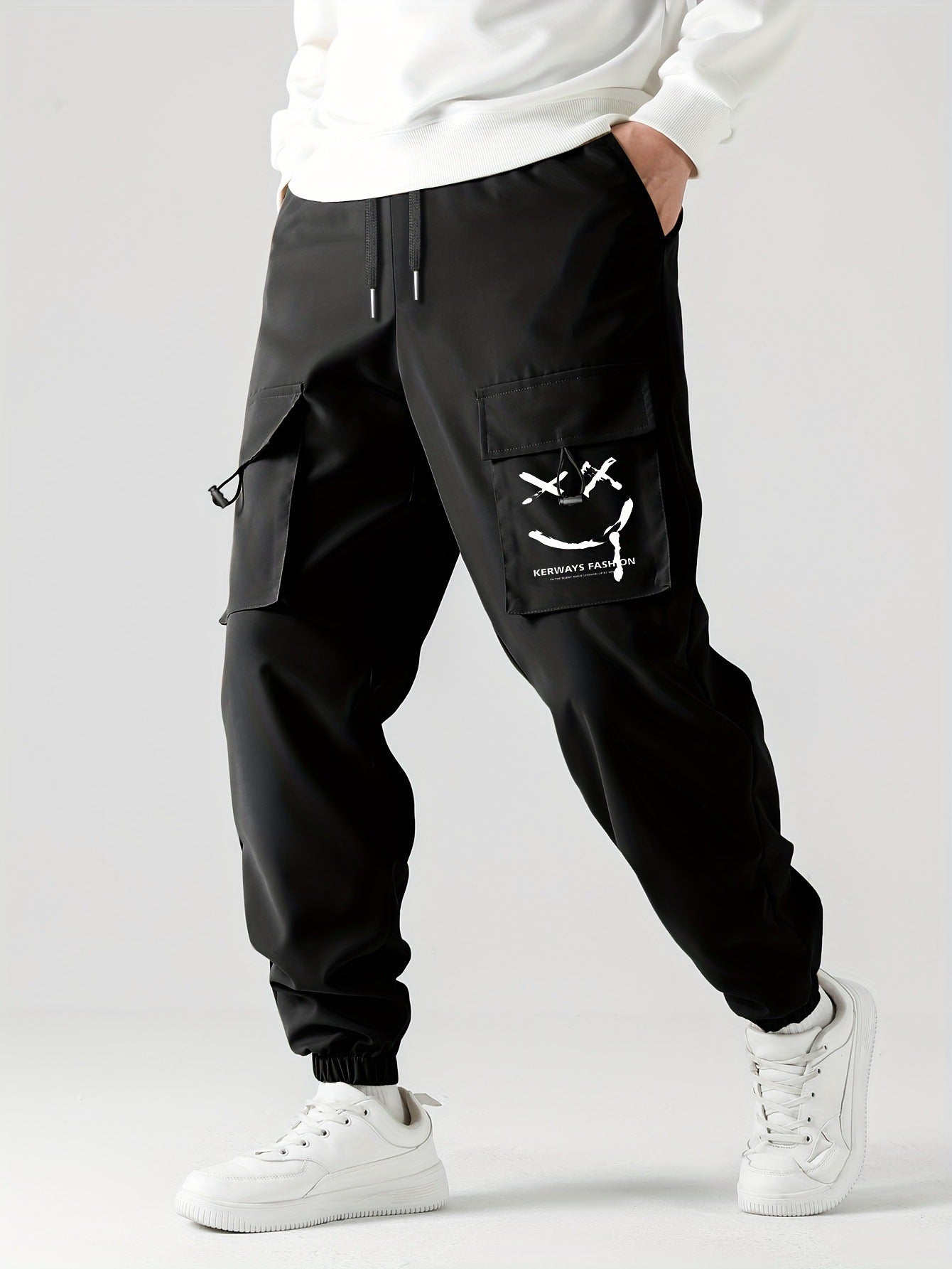 Side view showing tapered leg fit of Trendy Ankle-Tied Pants
