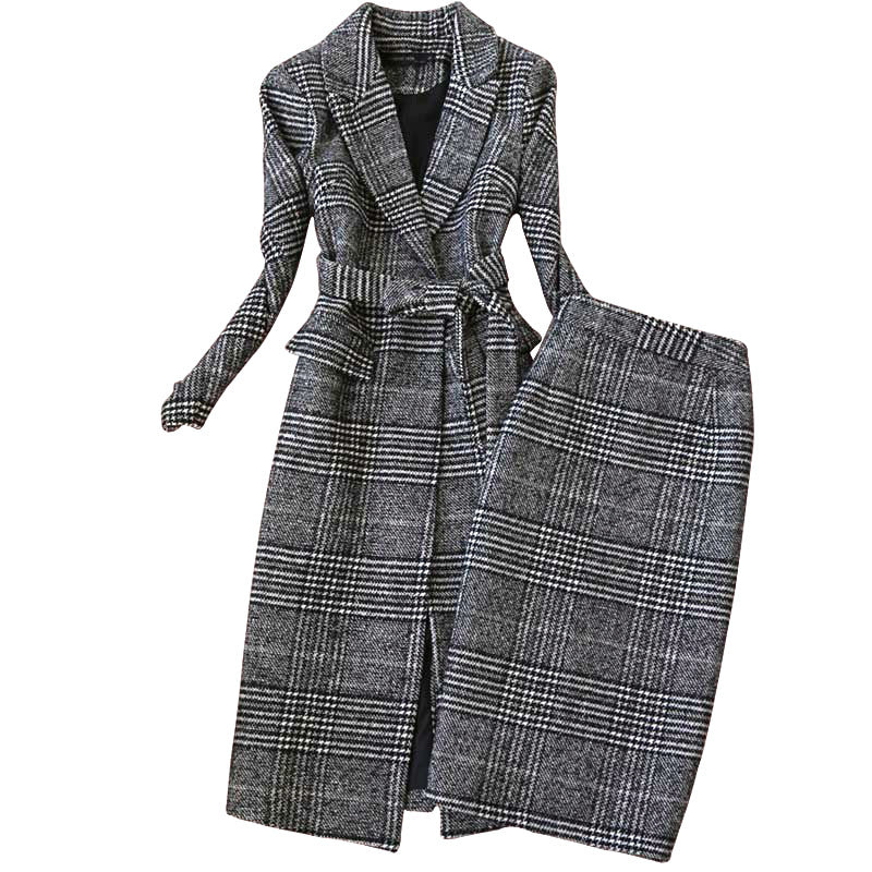 Women’s Check Coat and Skirt Suit back view