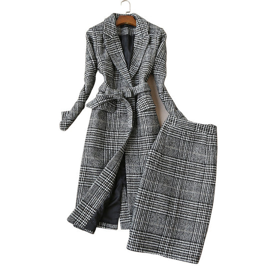 Women’s Check Coat and Skirt Suit front view