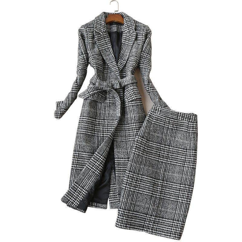 Women’s Check Coat and Skirt Suit styled for office