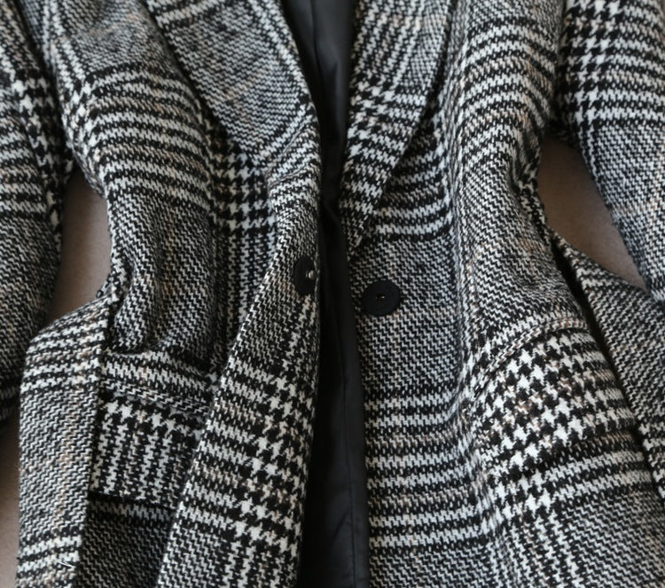Women’s Check Coat and Skirt Suit close-up fabric
