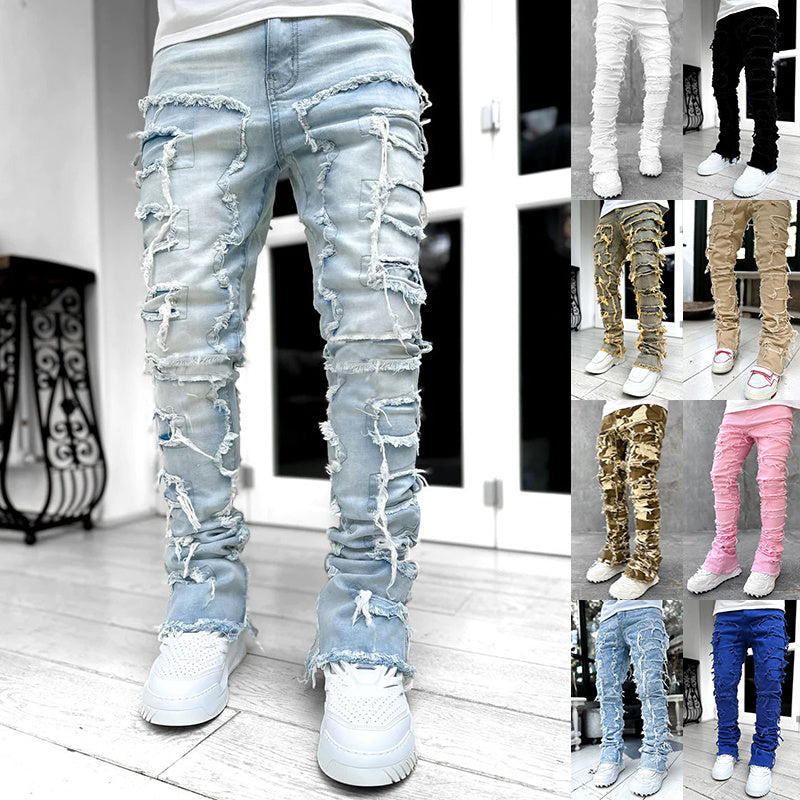 Men’s Patched Stacked Jeans streetwear look