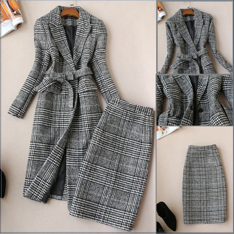 Women’s Check Coat and Skirt Suit side angle