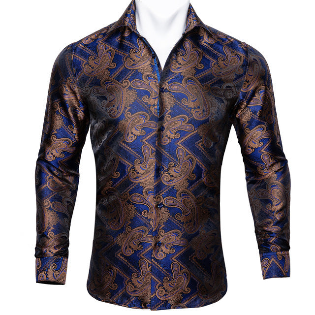 Barry.Wang men’s printed silk dress shirt with paisley pattern