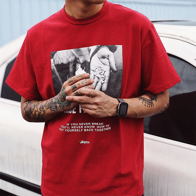 Hip Hop Hands Printed Short Sleeve T-Shirt on model