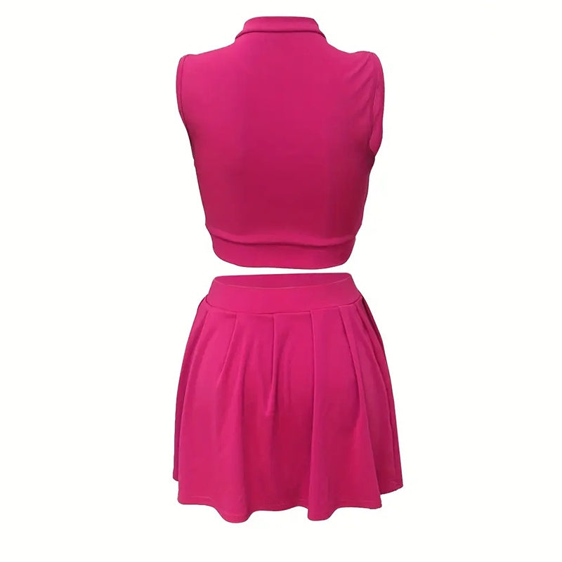 Women’s Summer Sleeveless Crop Top & Pleated Mini Skirt Set fashion look