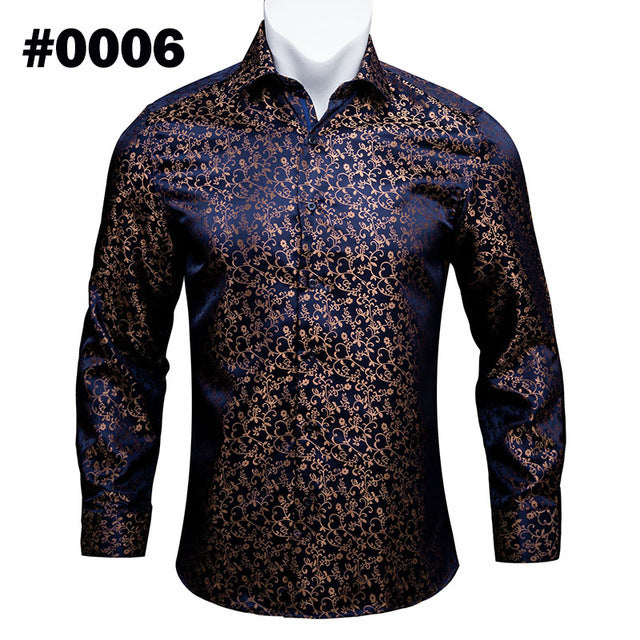 Barry.Wang men’s printed silk dress shirt with paisley pattern