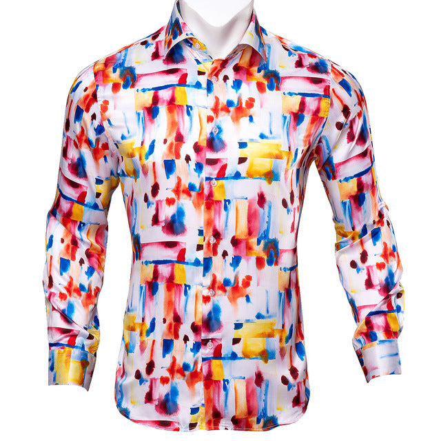 Floral paisley button down shirt men’s luxury silk